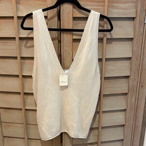 Free People Cream Knit Deep V Tank